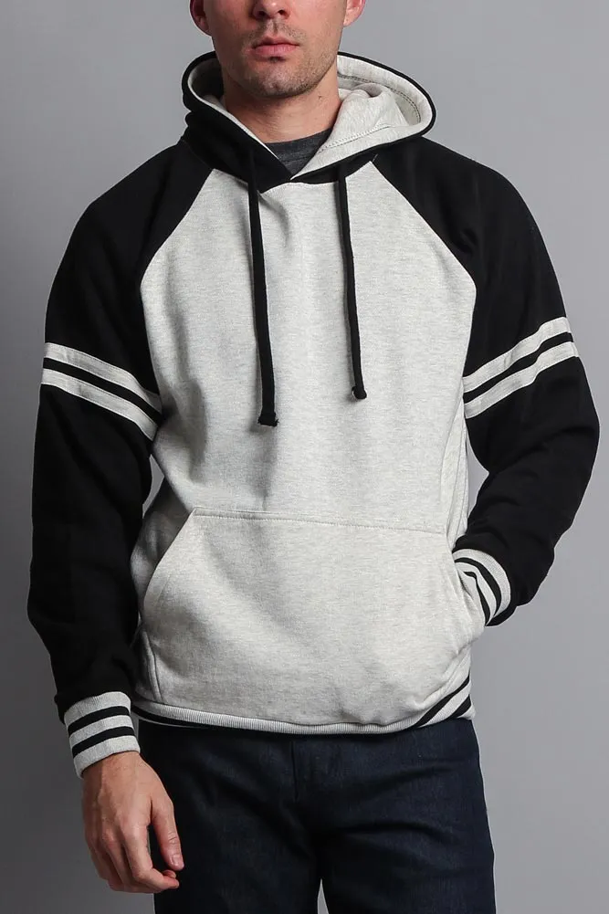 Men's Contrast Raglan Striped Sleeve Pullover Hoodie