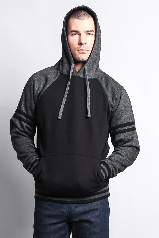 Men's Contrast Raglan Striped Sleeve Pullover Hoodie