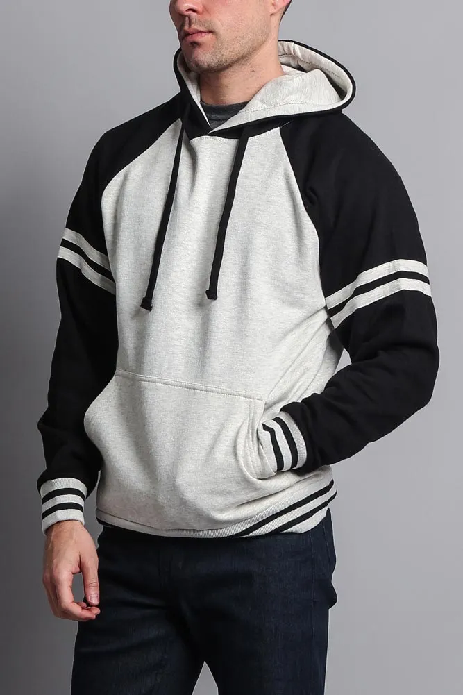 Men's Contrast Raglan Striped Sleeve Pullover Hoodie