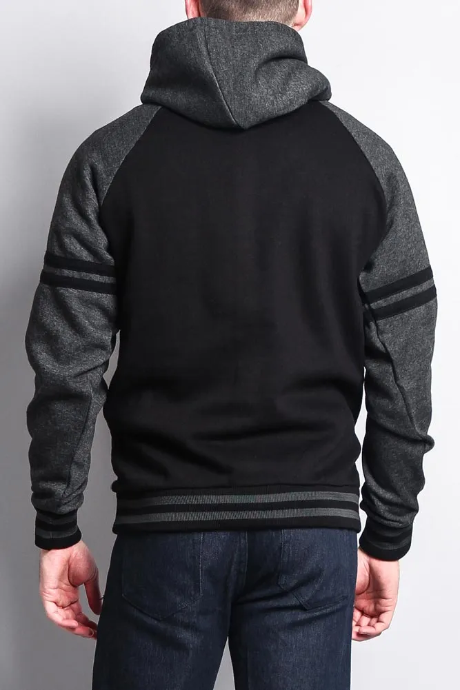 Men's Contrast Raglan Striped Sleeve Pullover Hoodie