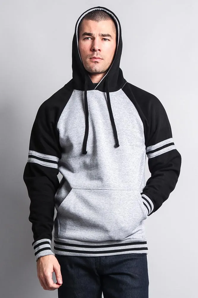 Men's Contrast Raglan Striped Sleeve Pullover Hoodie