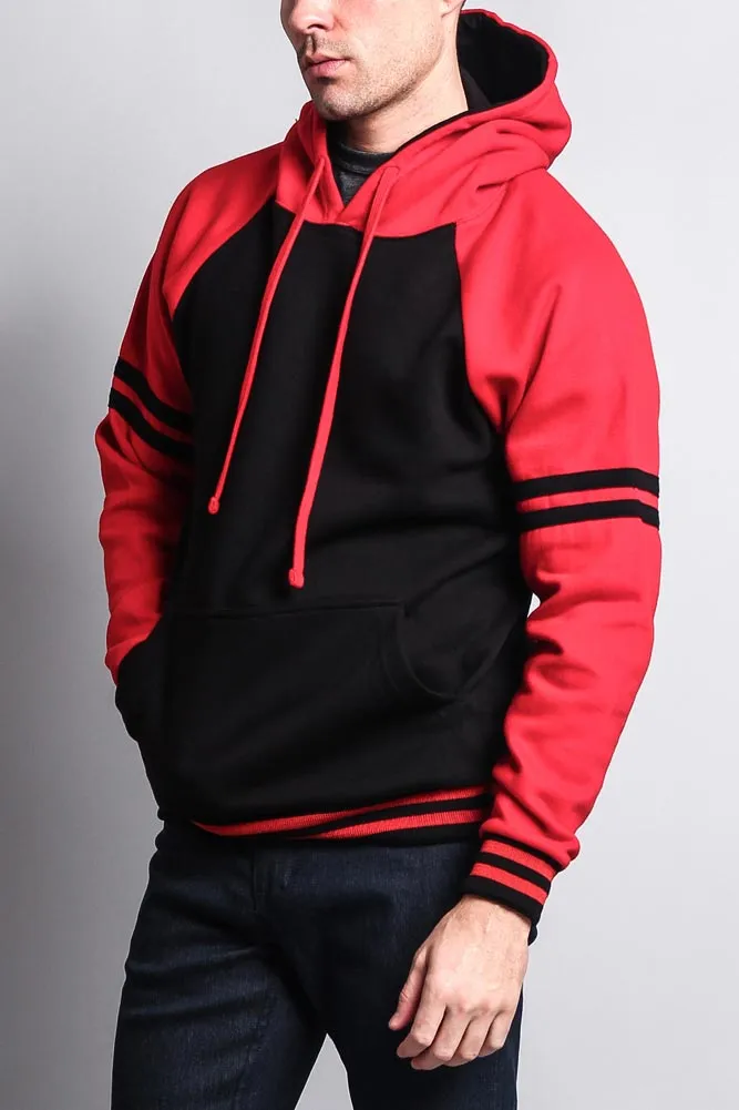 Men's Contrast Raglan Striped Sleeve Pullover Hoodie