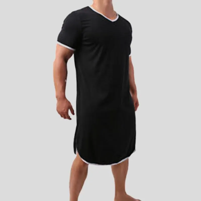 Men's Patchwork Short-sleeved Mid-length Robe SKUG63111