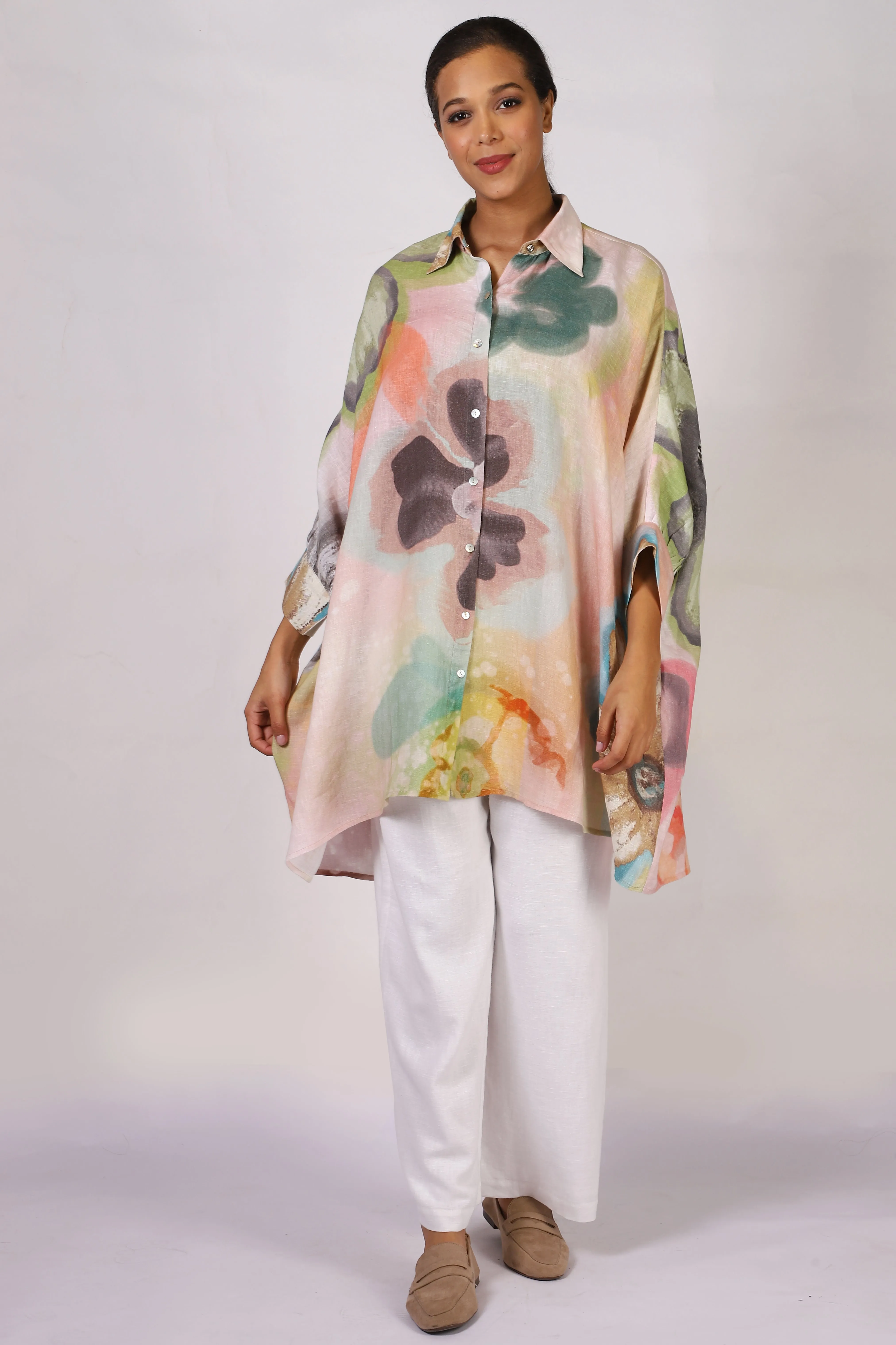 Multicolour Abstract Linen Shirt