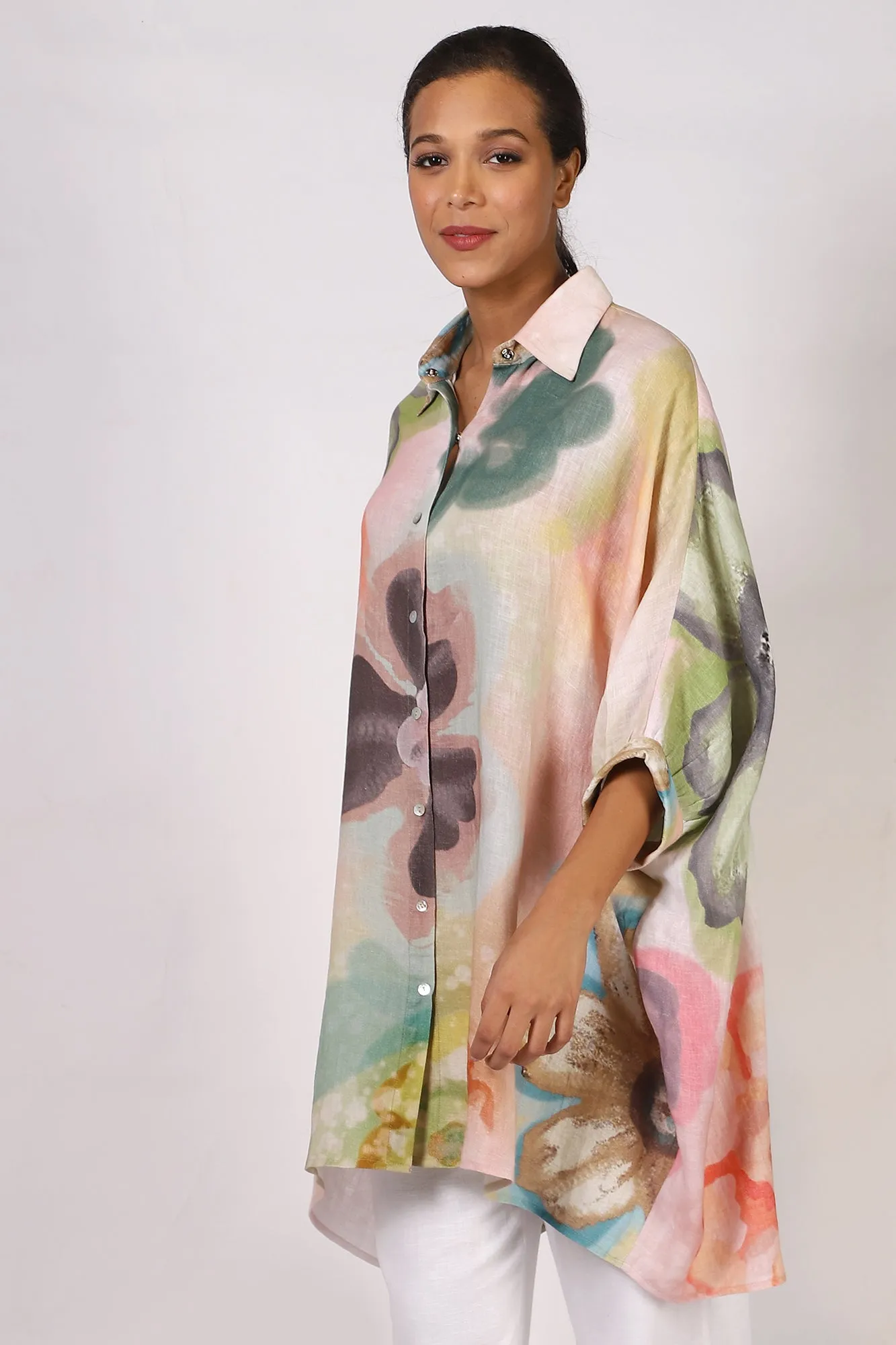 Multicolour Abstract Linen Shirt