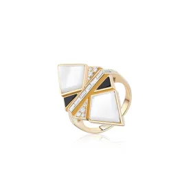 Onyx & Mother of Pearl Geometric Ring