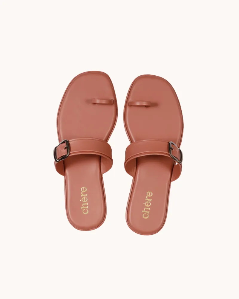 Pastel Peach Unique Buckle Strap Flats for Women