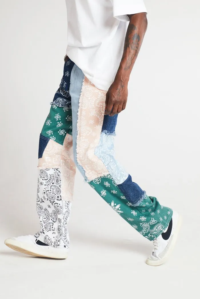 Patchwork Paisley Print Skate Jeans