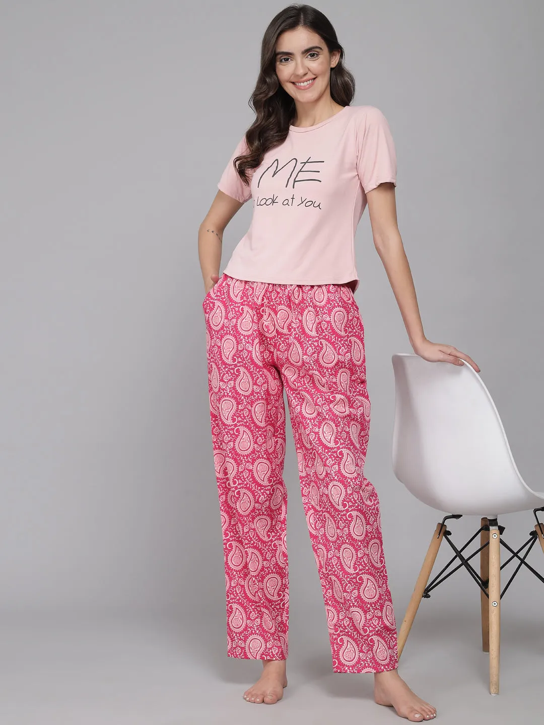 Pink Women's Paisley Cotton Pyjama