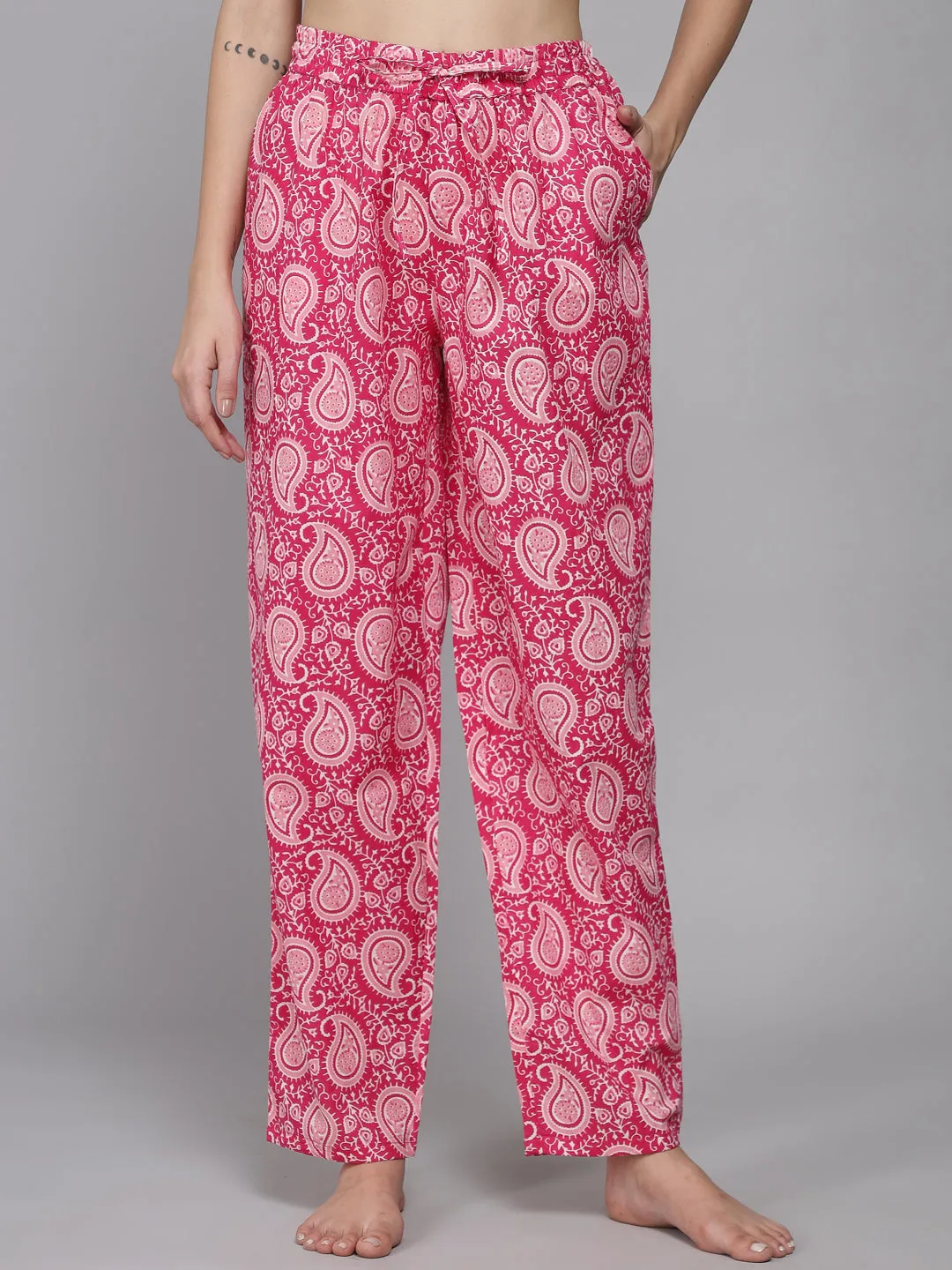 Pink Women's Paisley Cotton Pyjama