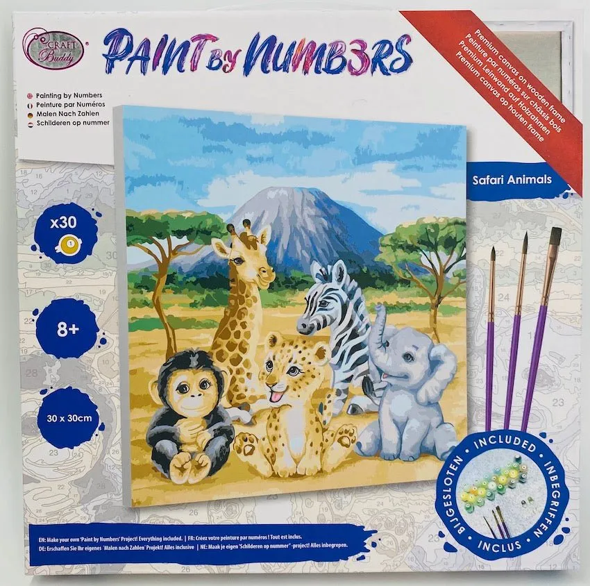 "Safari Animals" Paint by Numbers Framed Kit 30x30cm