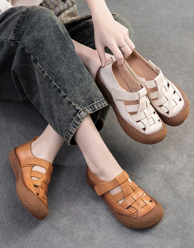 Round Toe Leather Braid Comfortable Retro Sandals