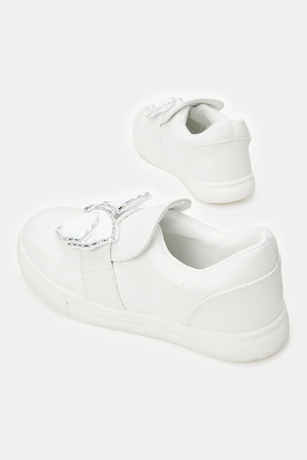 Senior Girls White Bow Sneakers