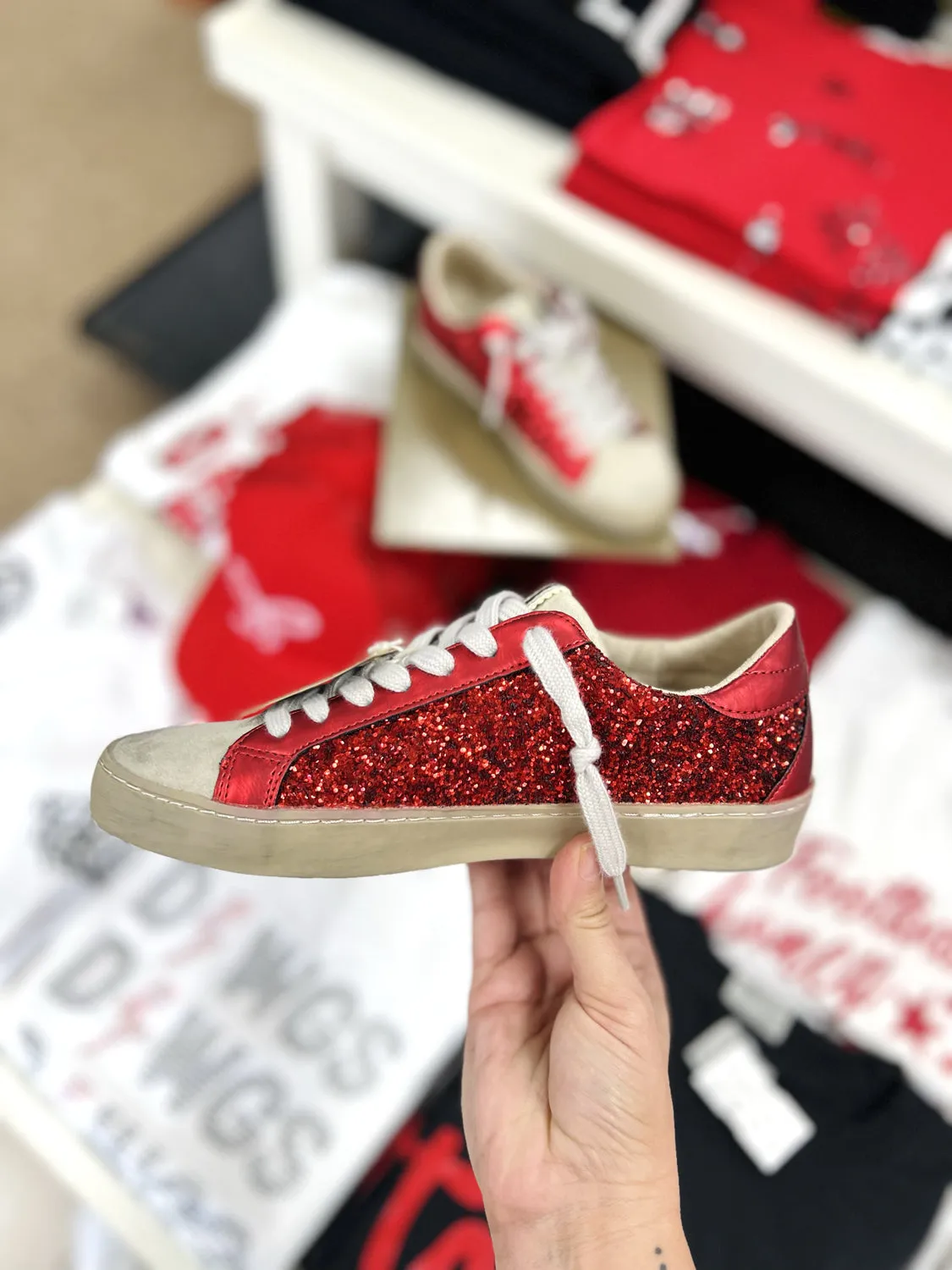 Shu Shop Paula Red Glitter Star Sneaker