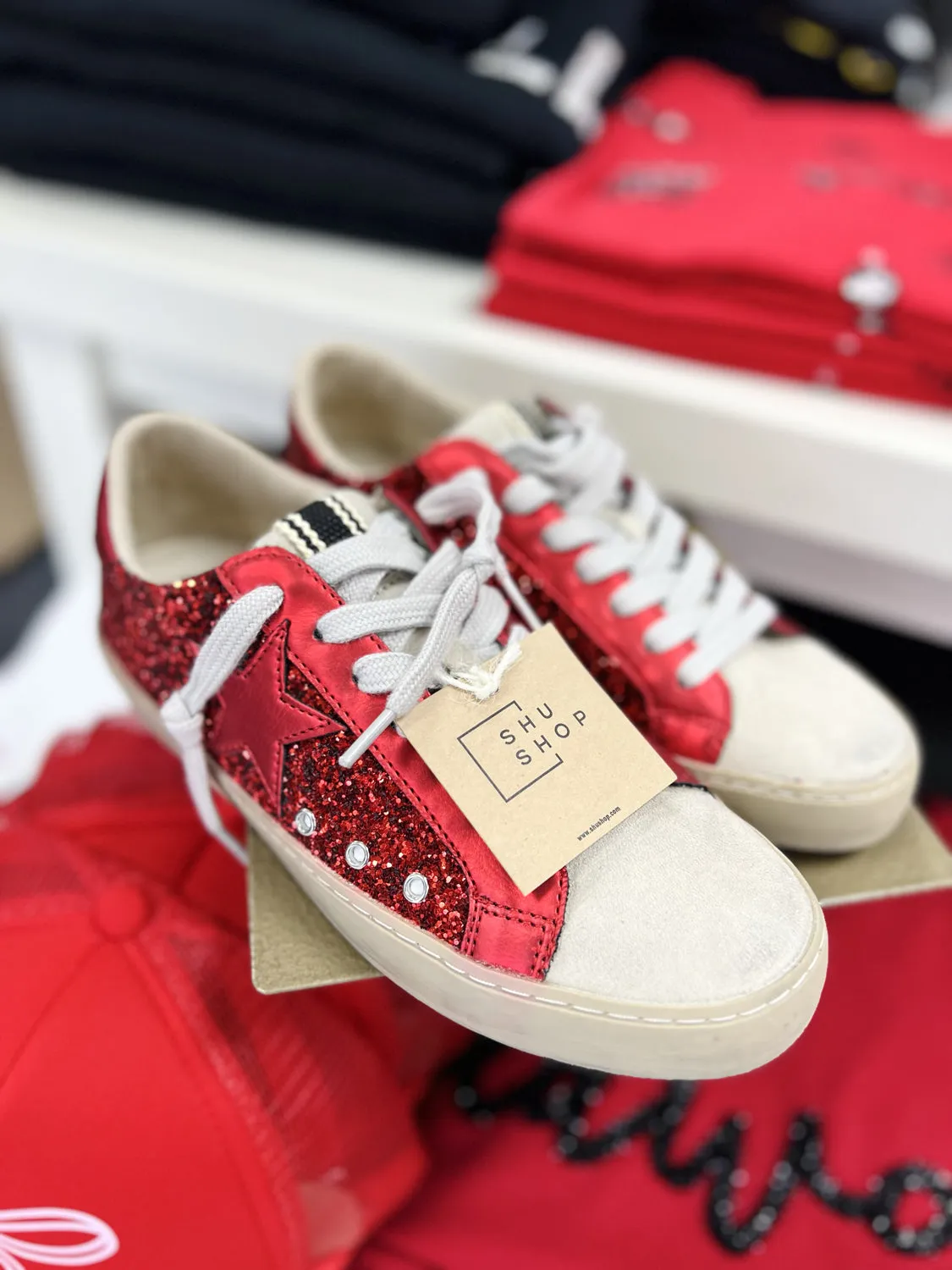 Shu Shop Paula Red Glitter Star Sneaker