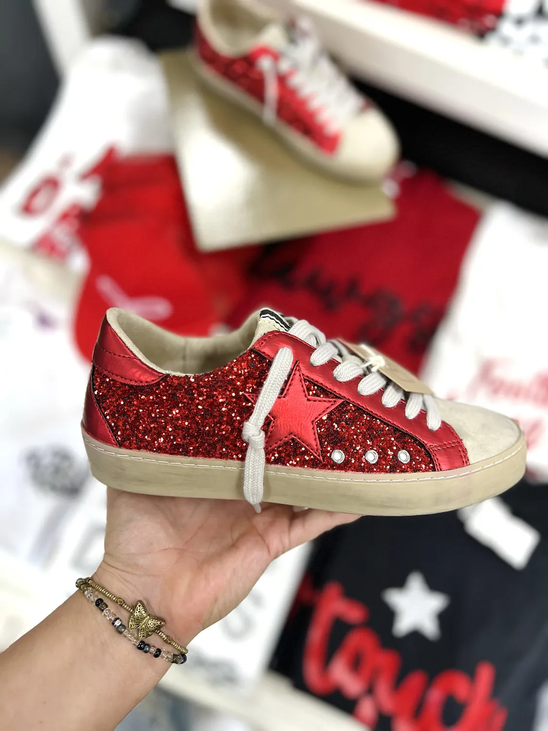 Shu Shop Paula Red Glitter Star Sneaker