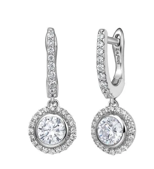 Simulated Diamond Huggie Drop Halo Earrings E0239CLP