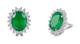 Simulated Emerald Halo Post Earrings E0308CEP