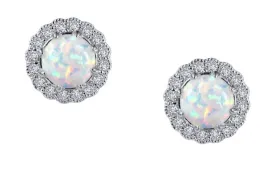 Simulated Opal Round Halo Earrings E0324OPP