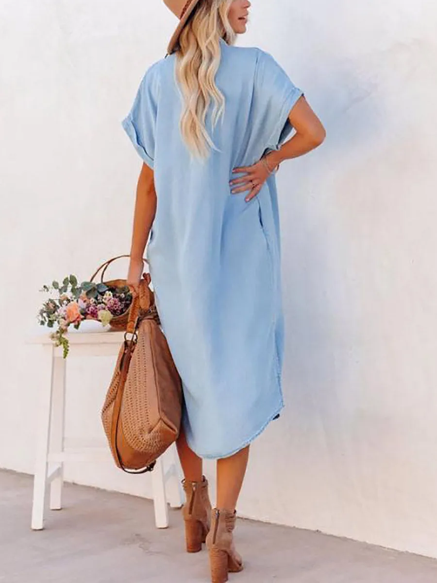 Solid Color Denim Dress