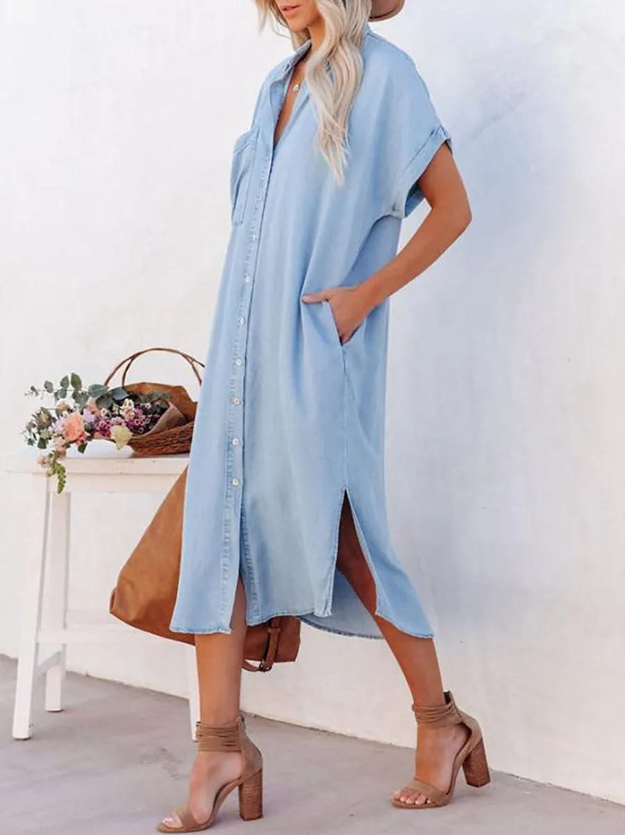 Solid Color Denim Dress