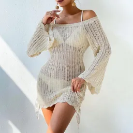 Solid Color Knitted Beach Blouse