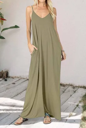 SOLID COLOR POCKET SLING VEST DRESS