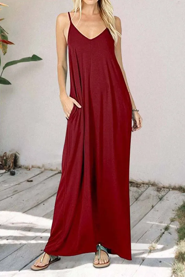 SOLID COLOR POCKET SLING VEST DRESS