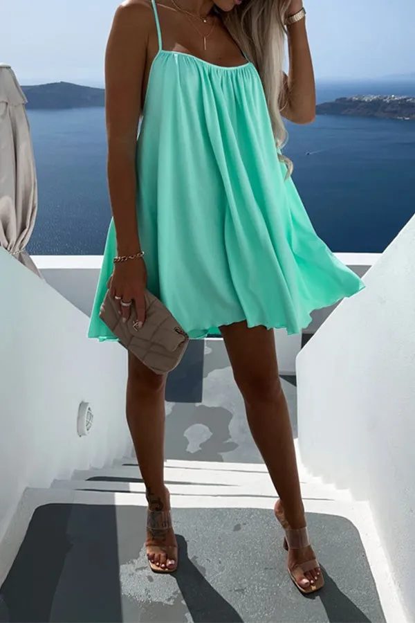 Solid Color Round Neck Sleeveless Loose Sling Dress