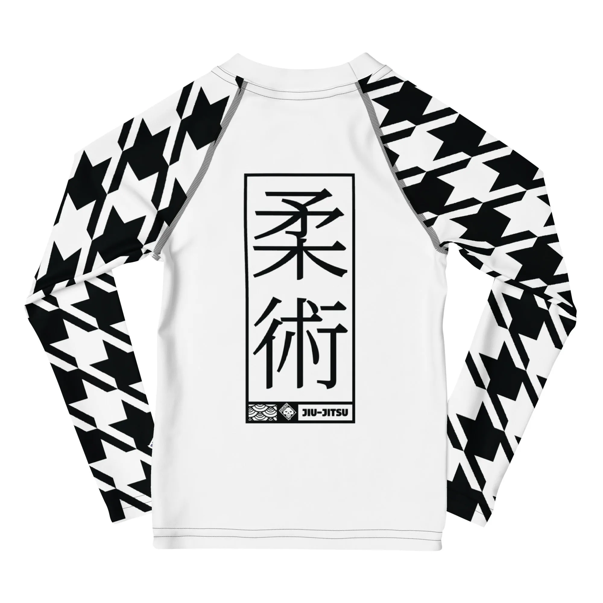 Style and Strength: Houndstooth Long Sleeve BJJ Rash Guard for Boys