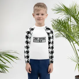 Style and Strength: Houndstooth Long Sleeve BJJ Rash Guard for Boys