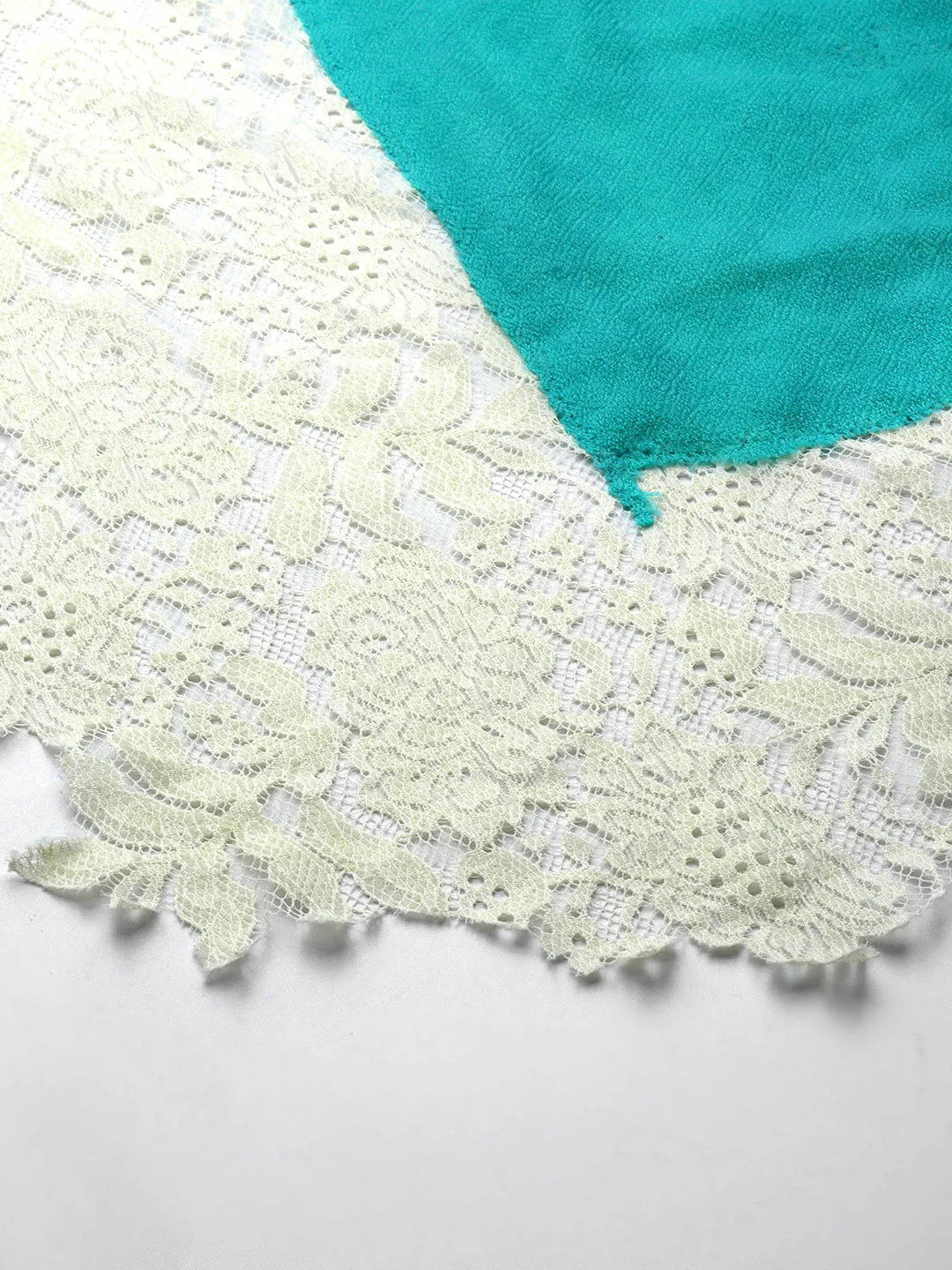 Turquoise Blue Ombre with Lace Fine Wool Shawl