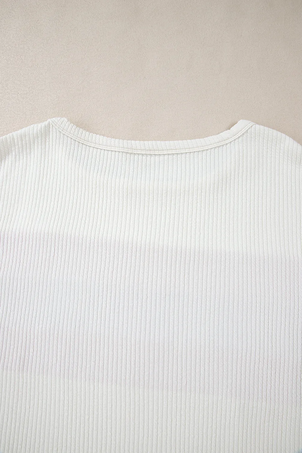 White Corded Exposed Seam Knit Patchwork Drop Sleeve Top