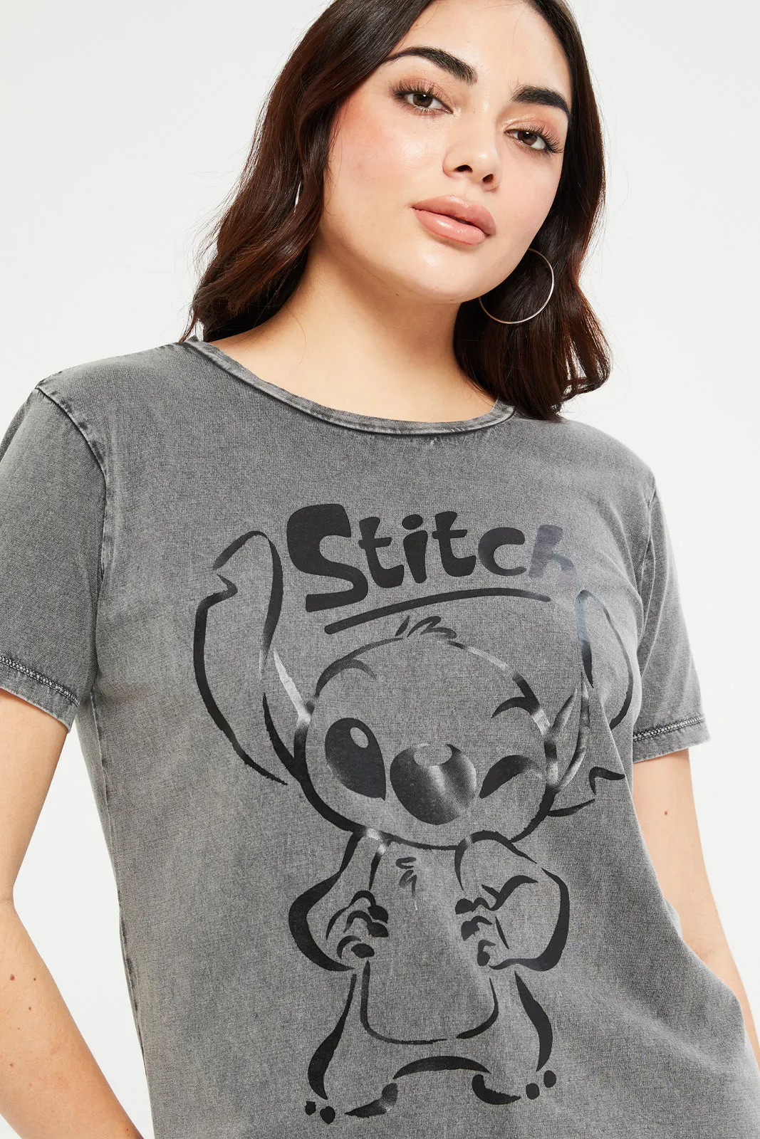 Women Charcoal Stitch Printed T-Shirt