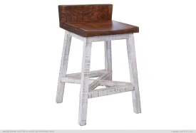 Wood Stool with Small Back - White